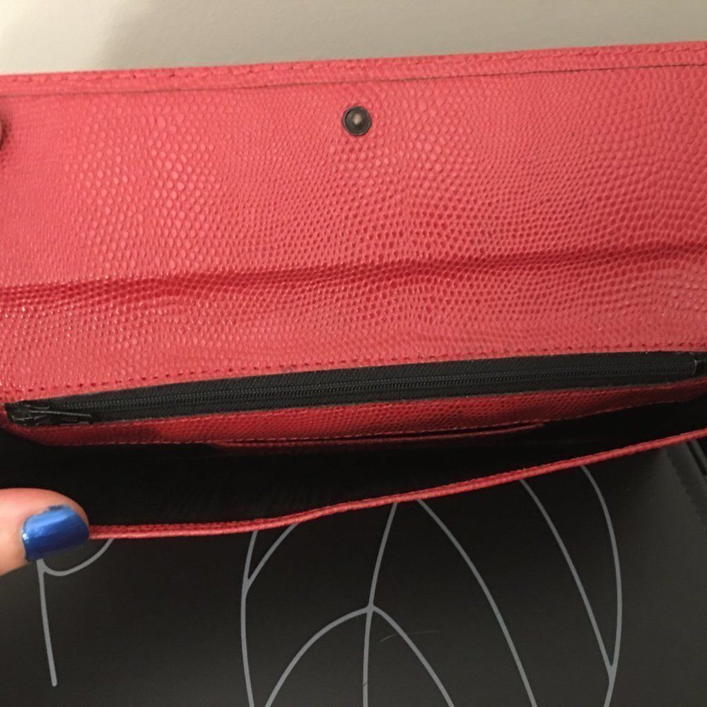 Solid Red Patterned Clutch With Card Holder - image 3